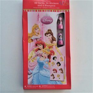 VTG Disney Princess 32 Valentines Day Cards 32 Stickers 2 Ink Stampers 2009 NEW